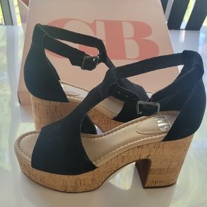 🖤GB New-Light Black Suede Cork Platform Sandals